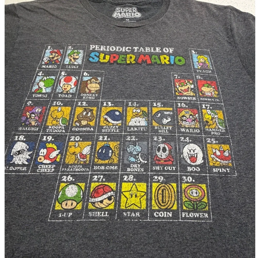 Nintendo Super Mario Periodic Table Graphic T-Shirt Kids Medium Charcoal Gray